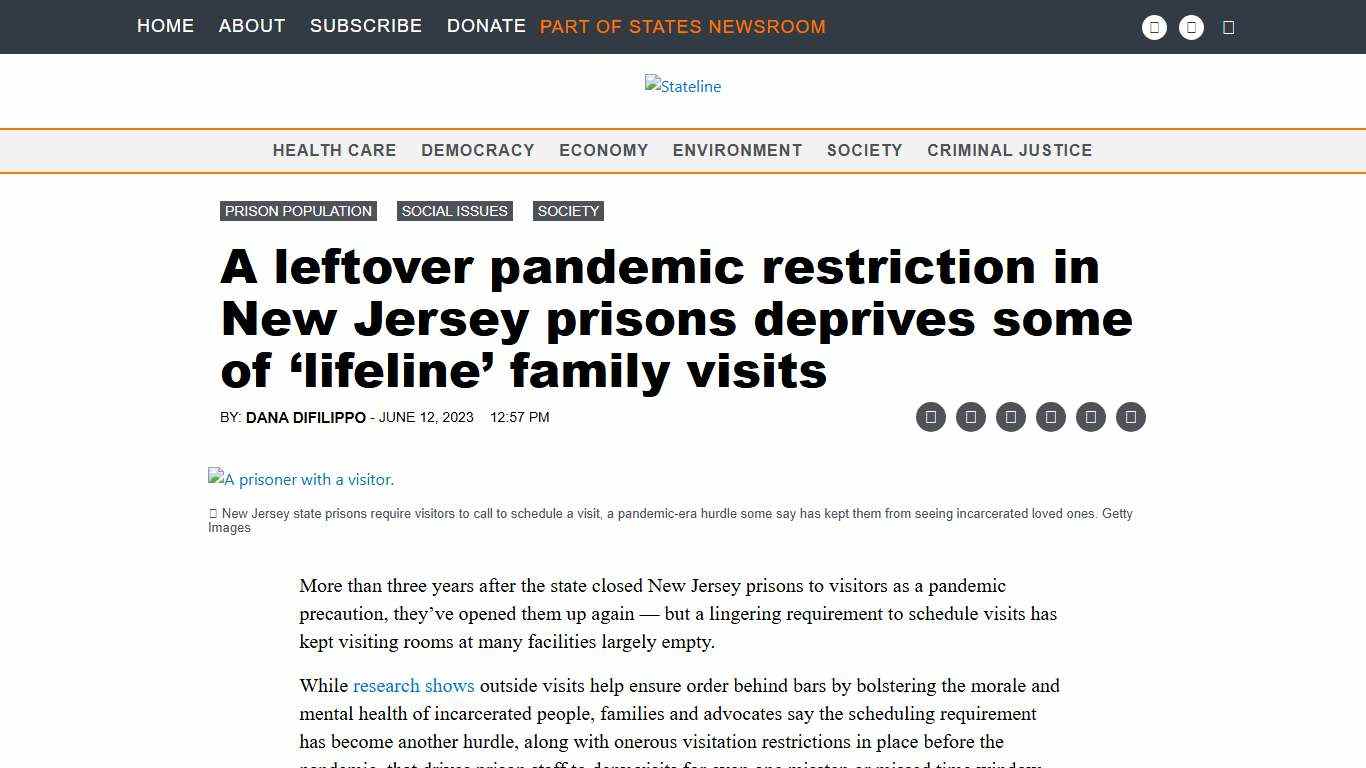 A leftover pandemic restriction in New Jersey prisons deprives some of ‘lifeline’ family visits • Stateline