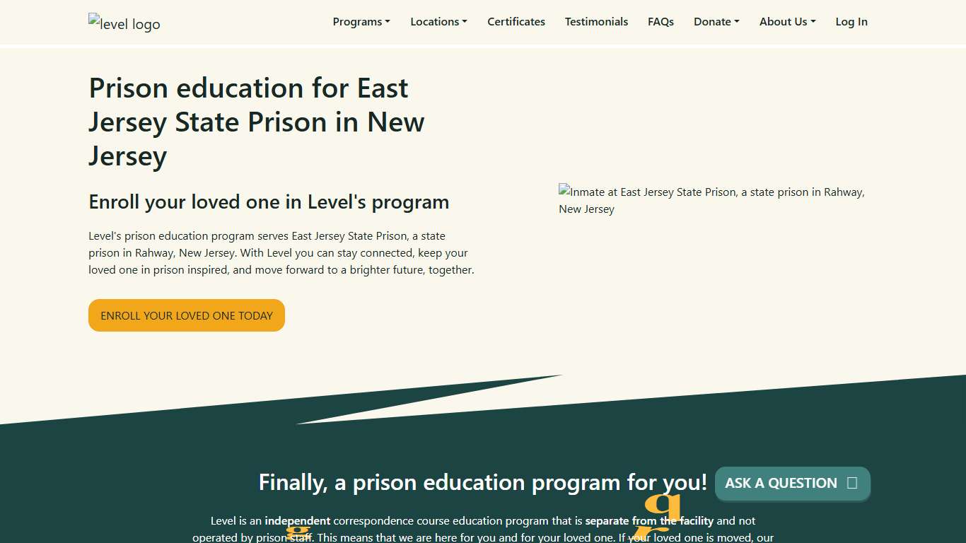 Prison Education For East Jersey State Prison - Level
